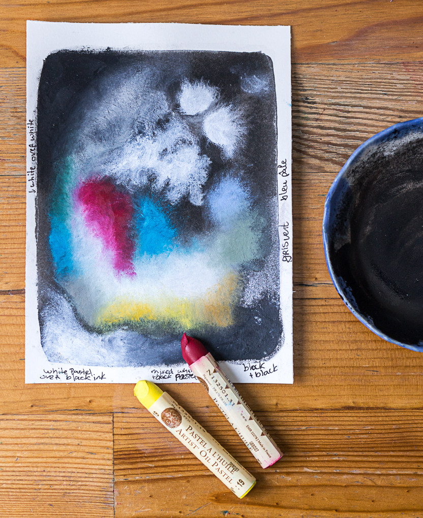 Chinese ink and oil pastels – color experiments